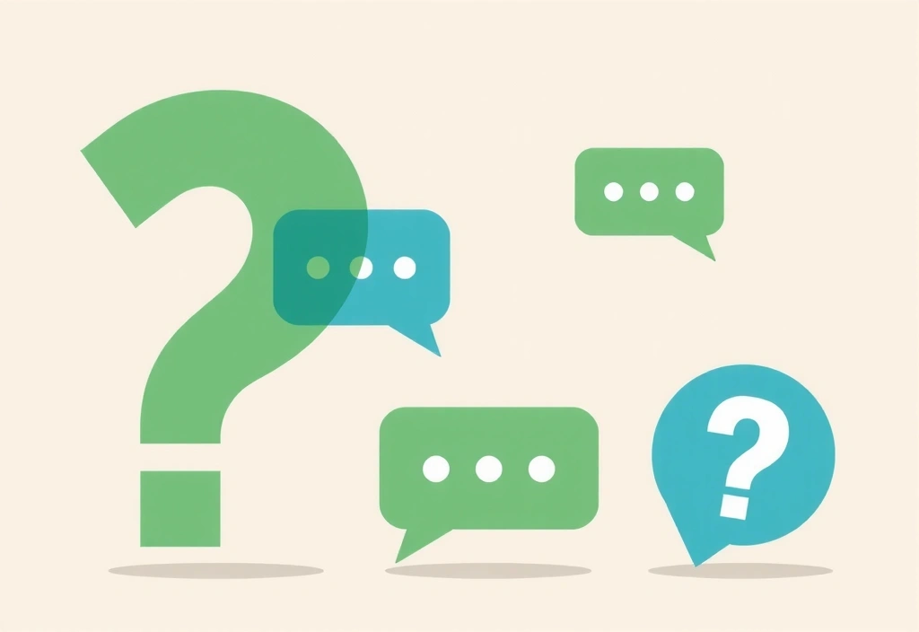 Fragezeichen und Gedankenblasen symbolisieren häufig gestellte Fragen