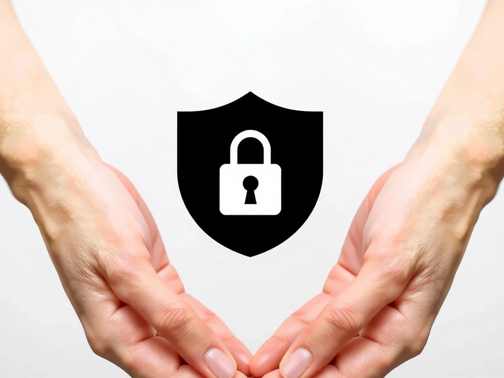 Datenschutzschild mit Schloss und Händen